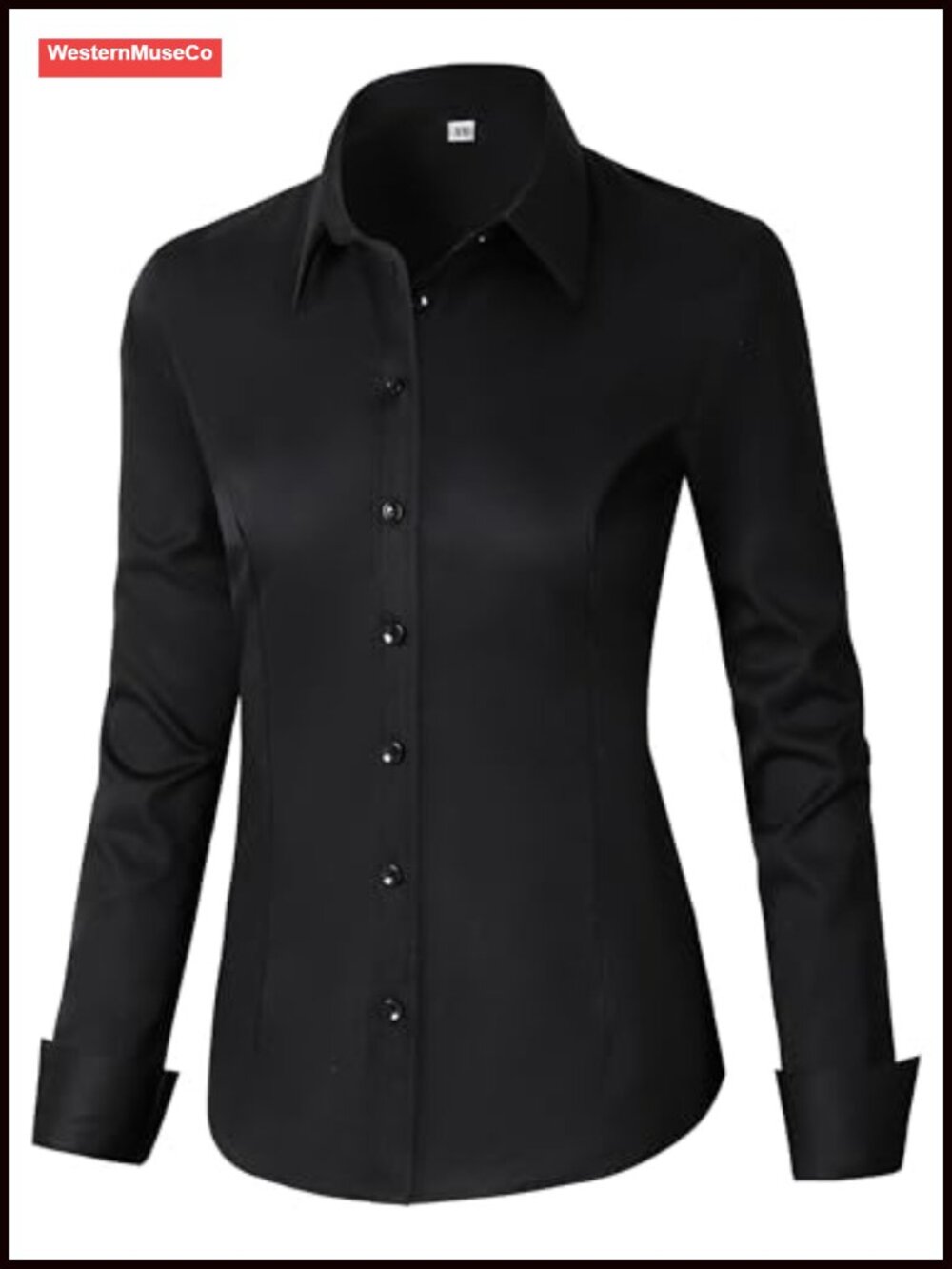 Womens Cotton Button Down Shirt Long Sleeve Slim Fit Formal Work Blouse
